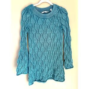 Soft Surroundings Perfectly Pointelle Cable Tunic Sweater Aqua Womens XS